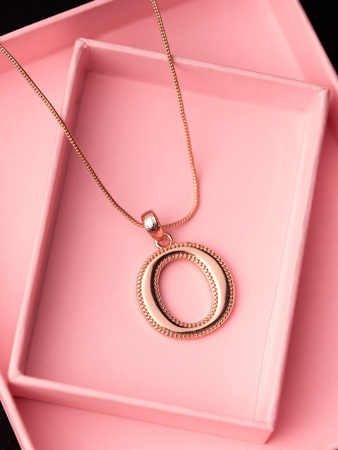 Estele Rose Gold-Plated Alphabet O Pendant With Chain