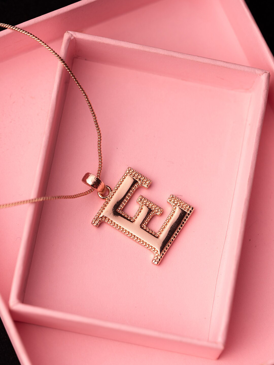Estele Rose Gold-Plated Alphabet E Pendant With Chain