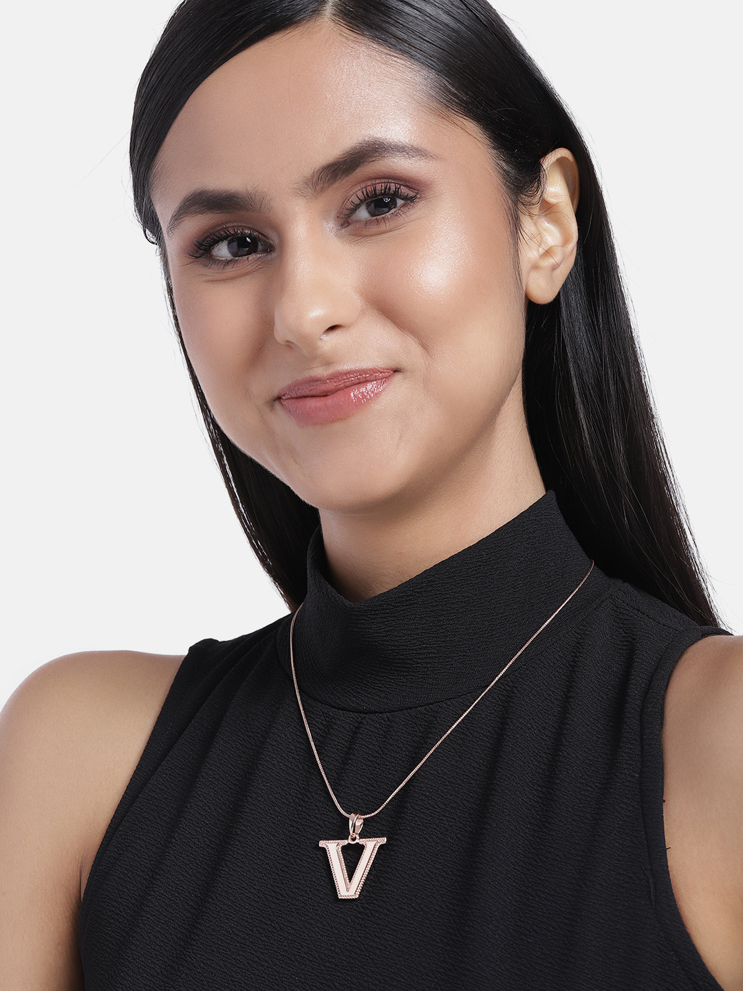 Estele Rose Gold-Plated Designed Pendant With Chain