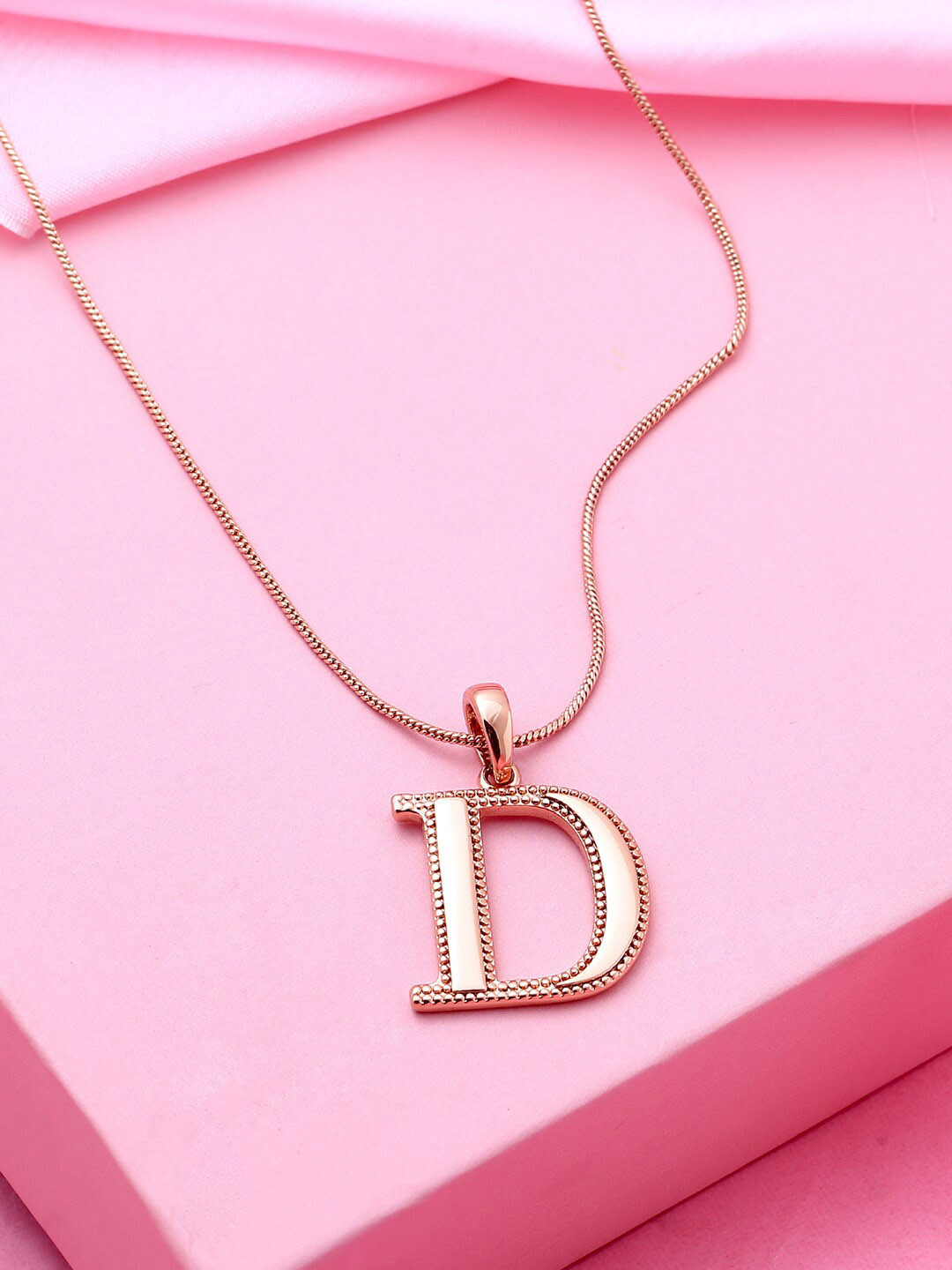 Estele Rose Gold-Plated Alphabet D Pendant With Chain