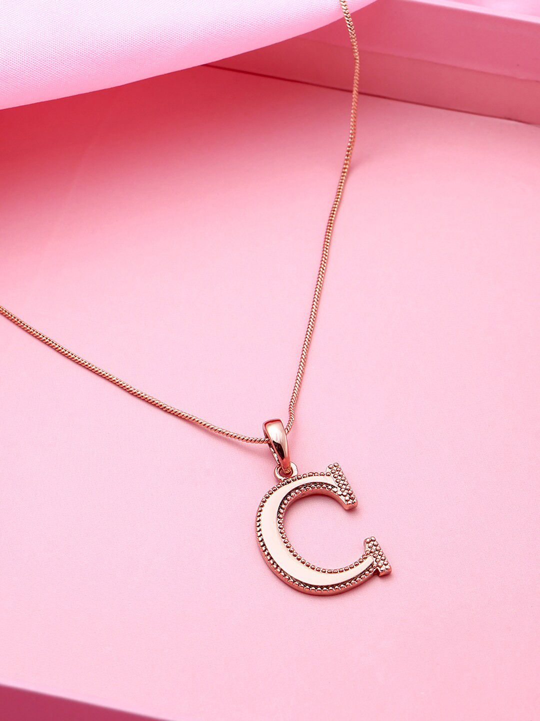 Estele Rose Gold-Plated Alphabet C Pendant With Chain