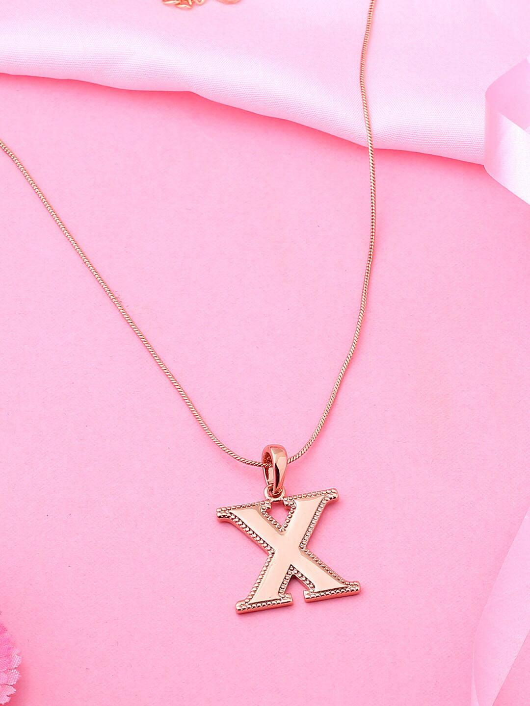 Estele Women Rose Gold-Plated Alphabet X Pendant With Chain