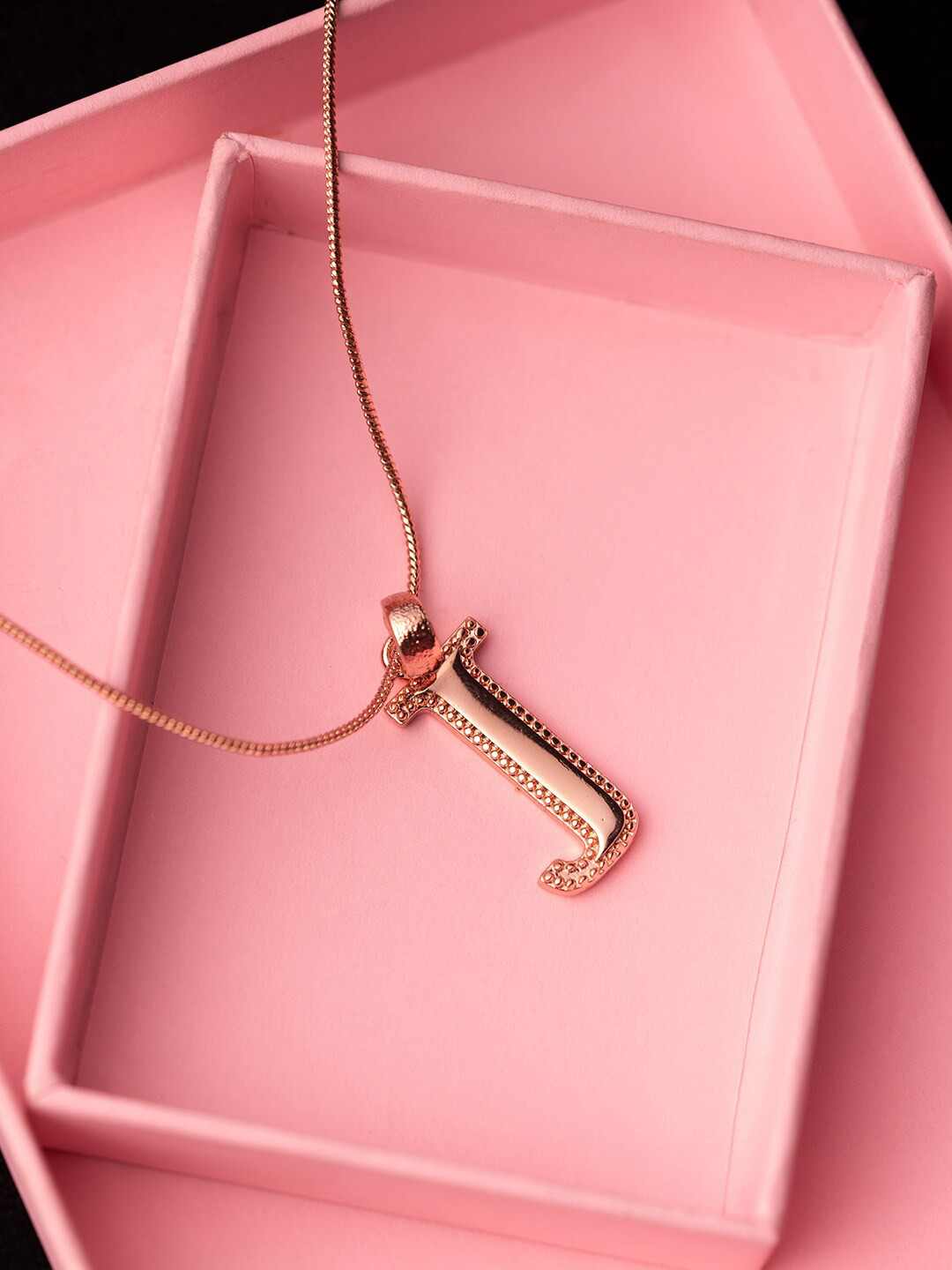 Estele Rose Gold-Plated Alphabet J Pendant With Chain