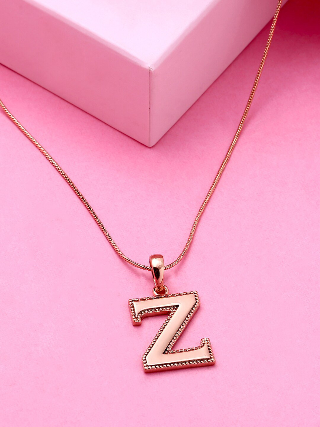Estele Rose Gold-Plated Alphabet Z Pendant With Chain