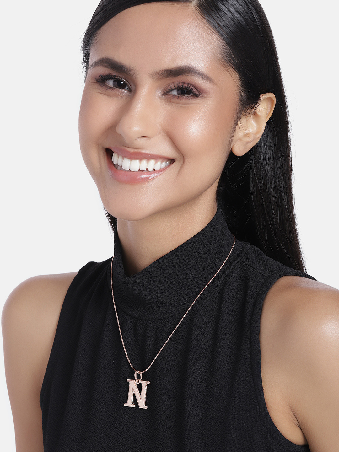 Estele Rose Gold-Plated Alphabet N Pendant With Chain