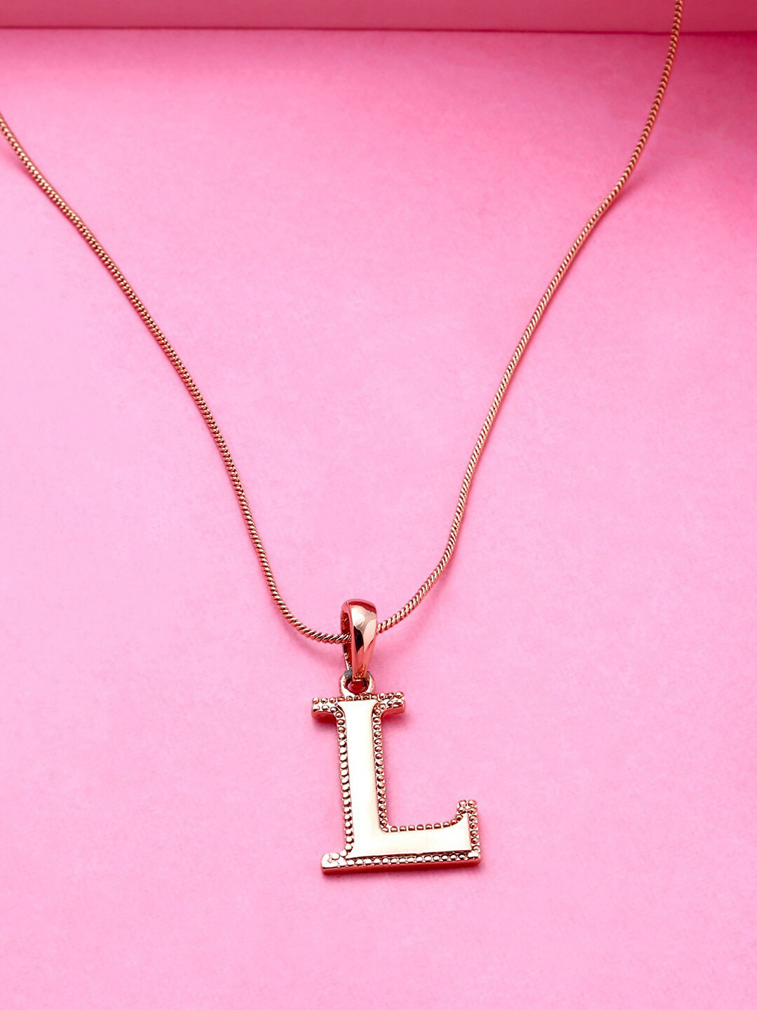 Estele Rose Gold-Plated Alphabet L Pendant With Chain