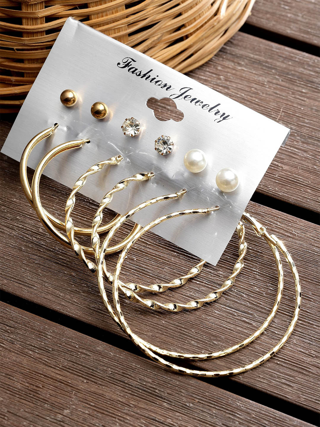 Bohey by KARATCART Set Of 6 Gold-Plated Contemporary Hoop Earrings