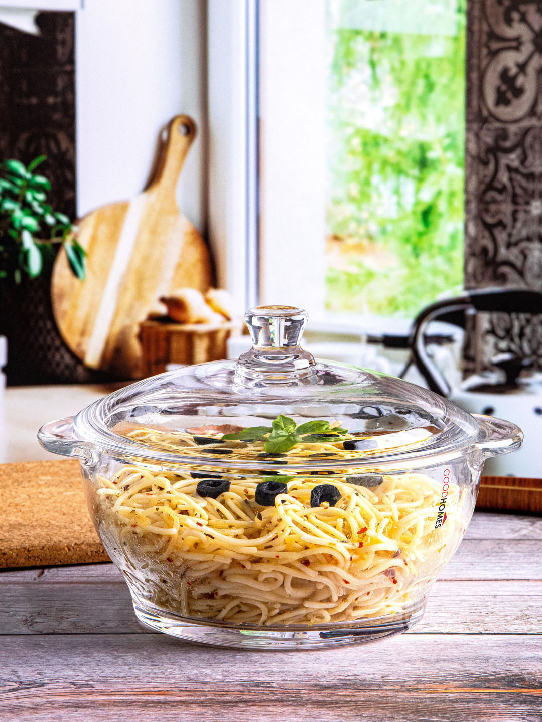 GOODHOMES Transparent Dishwasher Safe Glass Serving Casserole With Lid 1.5 L
