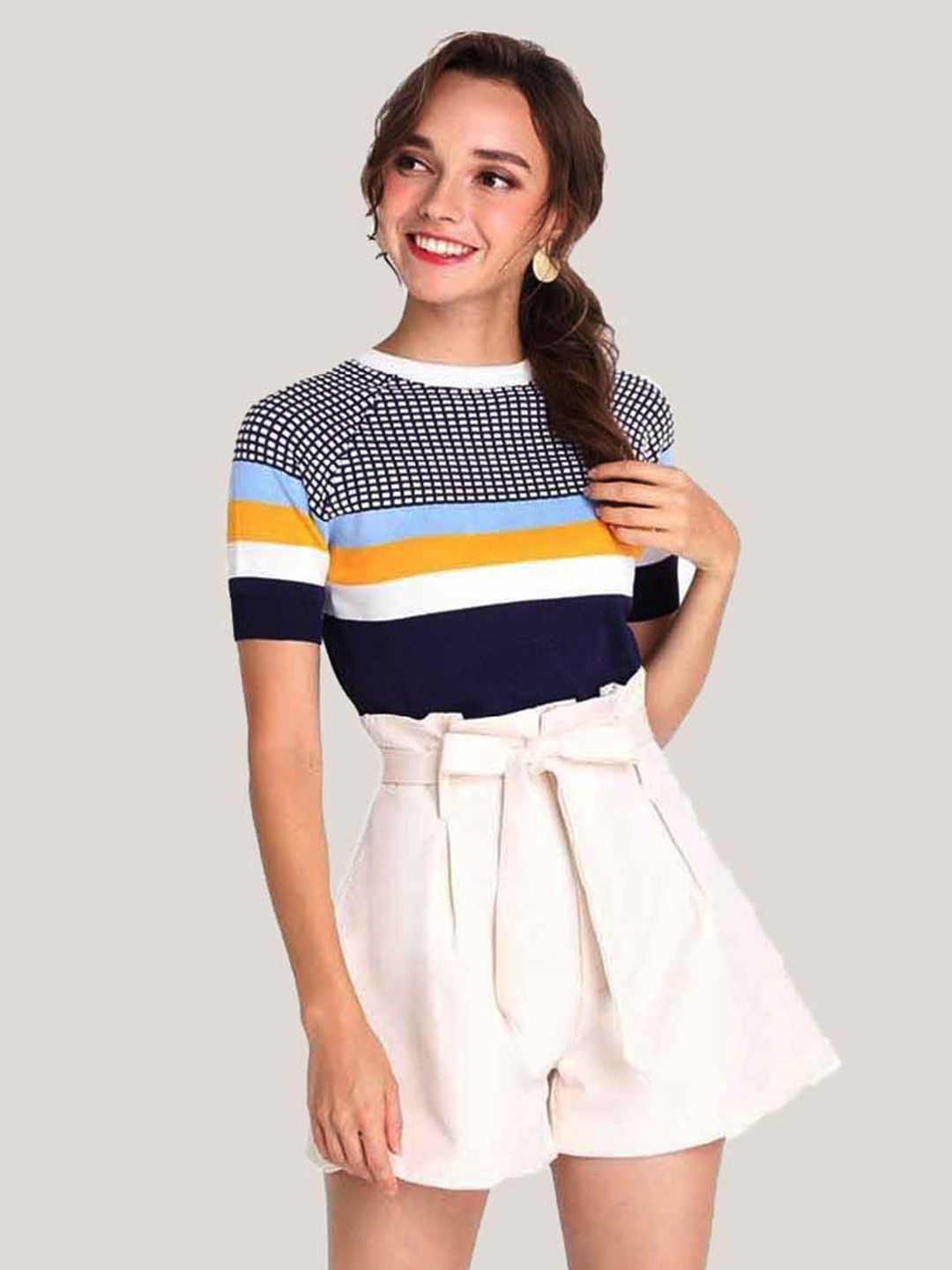 HSR Blue Horizontal Striped Slim Fit Top