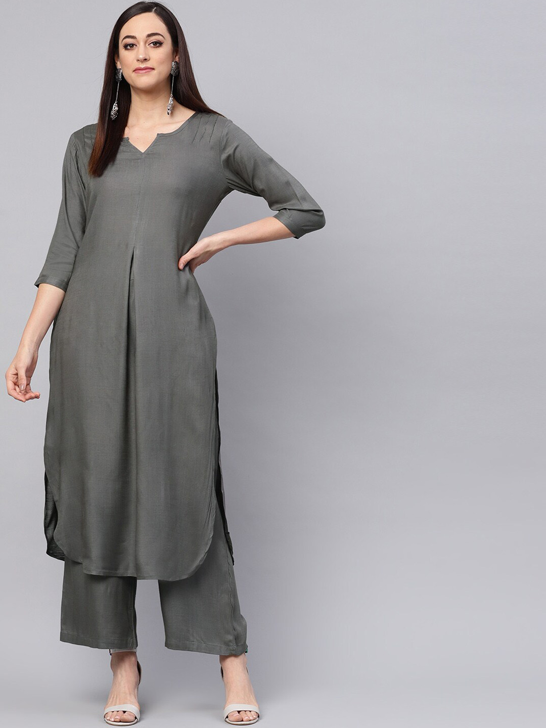 Idalia Notched Neck Curved Kurta with Palazzos