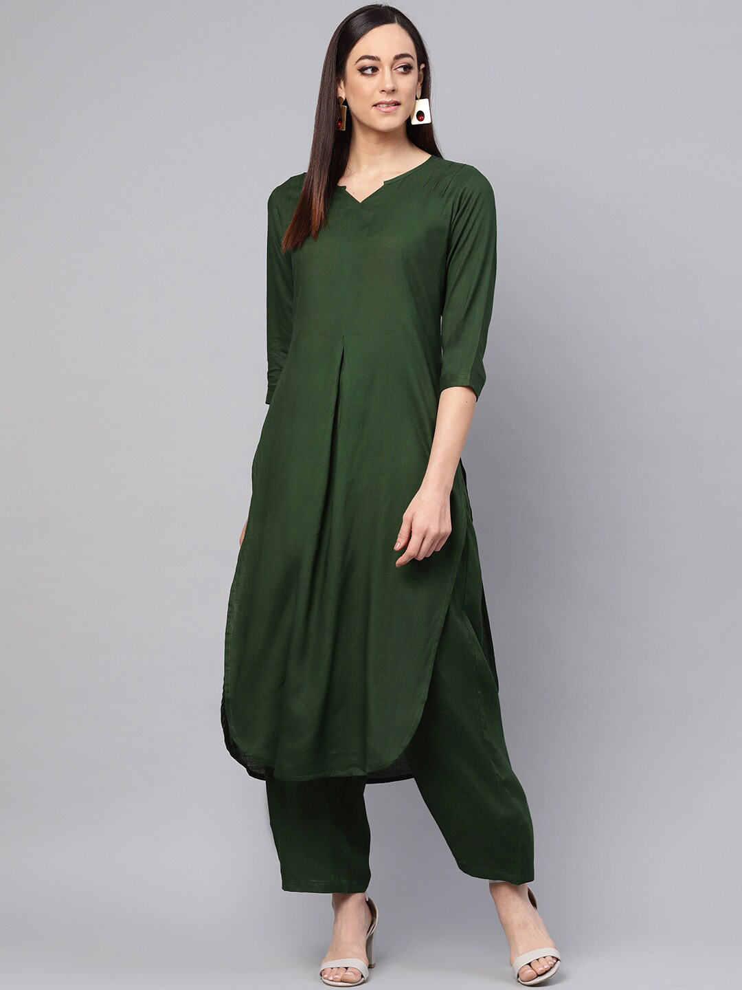 Idalia Notched Neck Curved Kurta with Palazzos