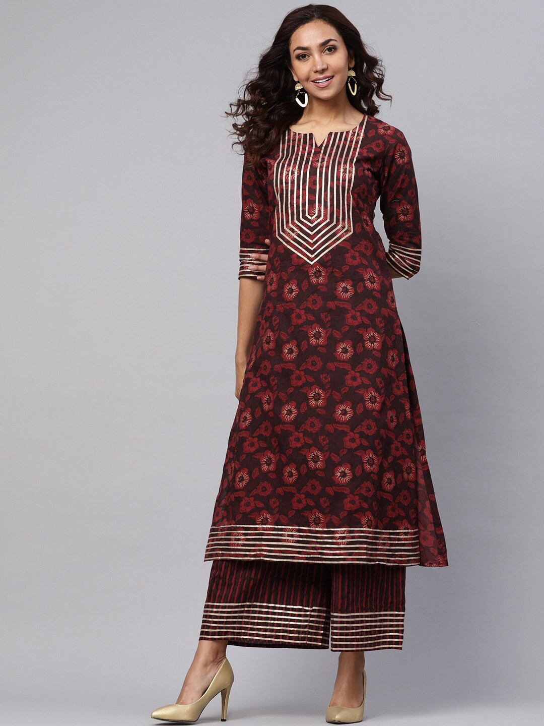 Idalia Floral Printed Gotta Patti A-Line Kurta with Palazzos