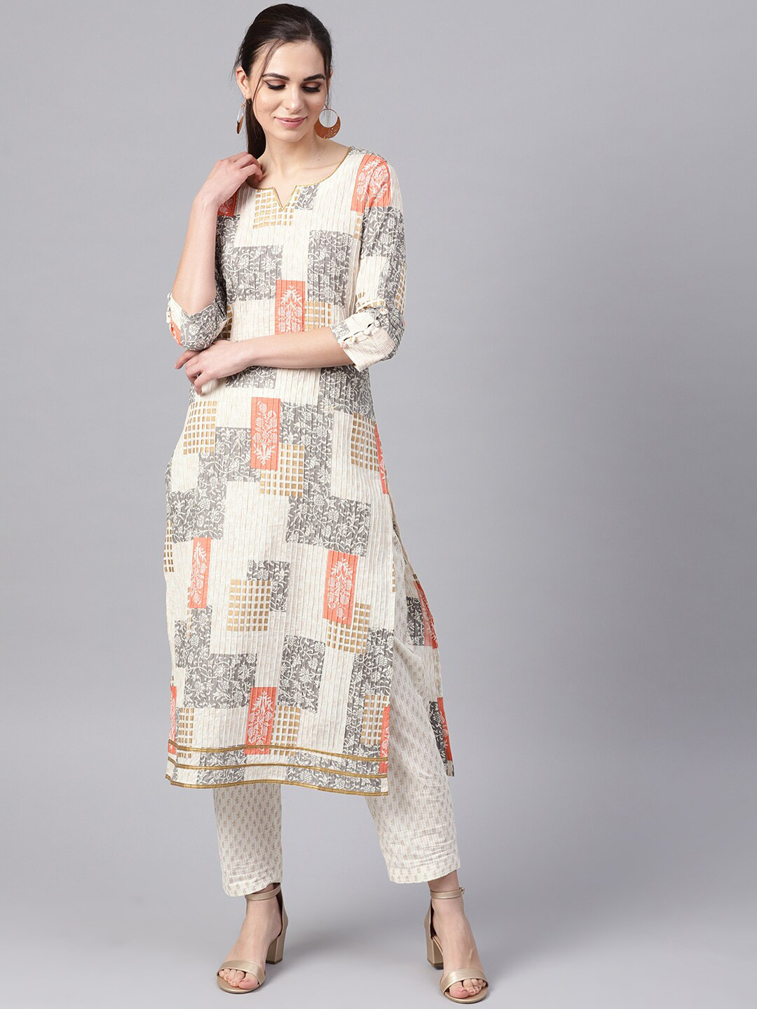 Idalia Ethnic Motifs Printed Notched Neck Kurta with Trousers