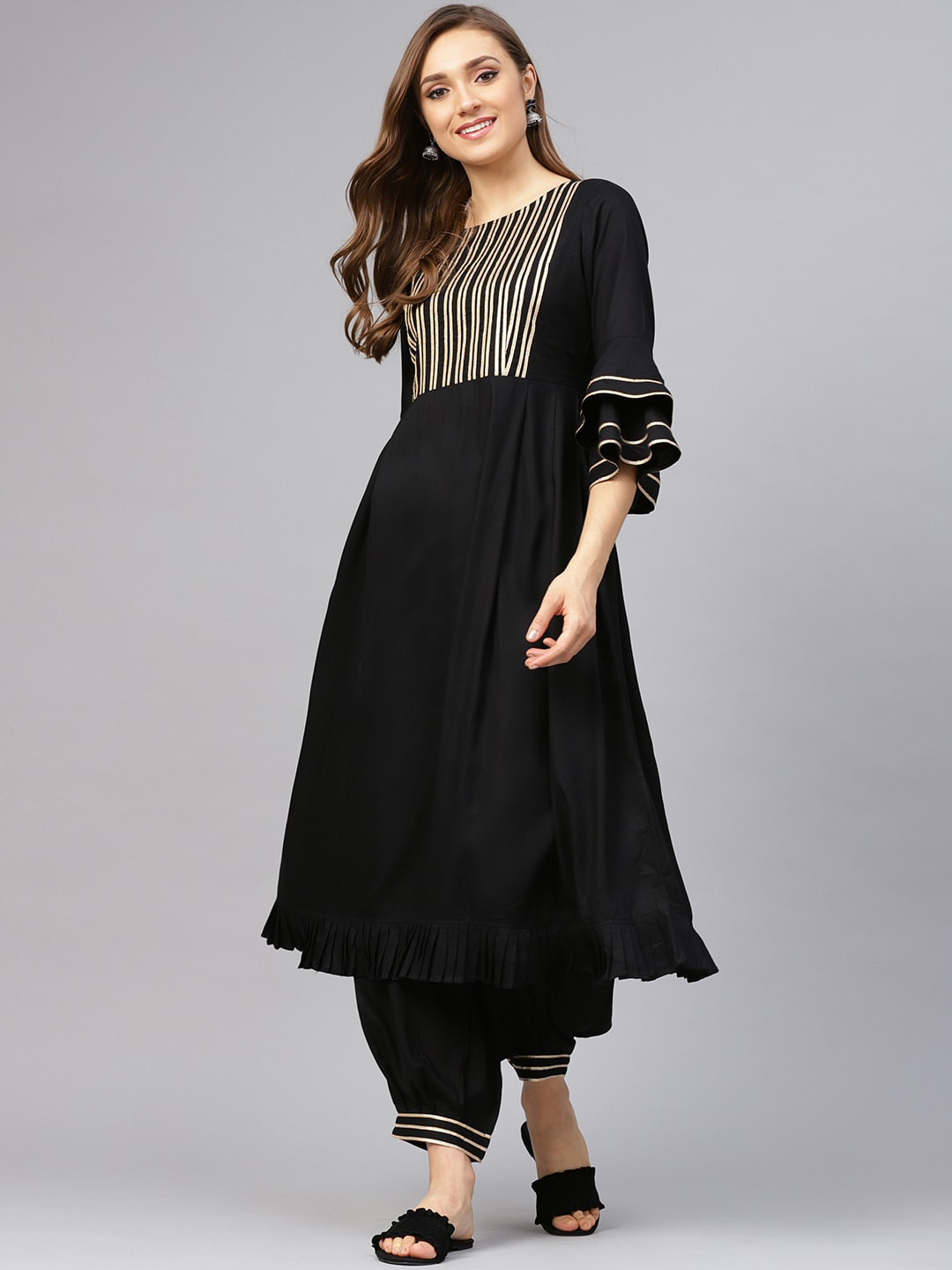 Idalia Gotta Patti Bell Sleeves Boat Neck Anarkali Kurta with Patiala