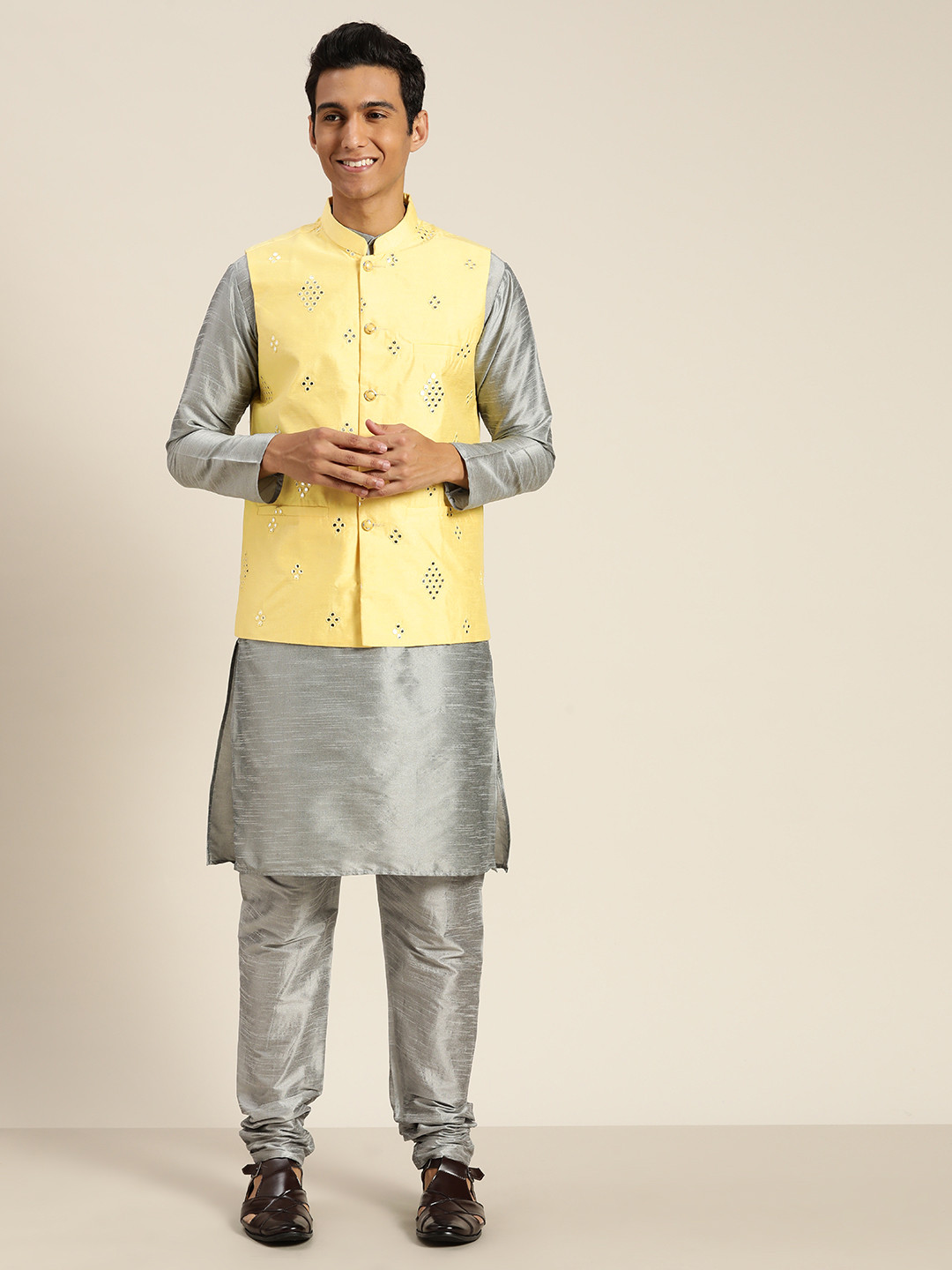 SOJANYA Regular Mirror Work Kurta with Churidar