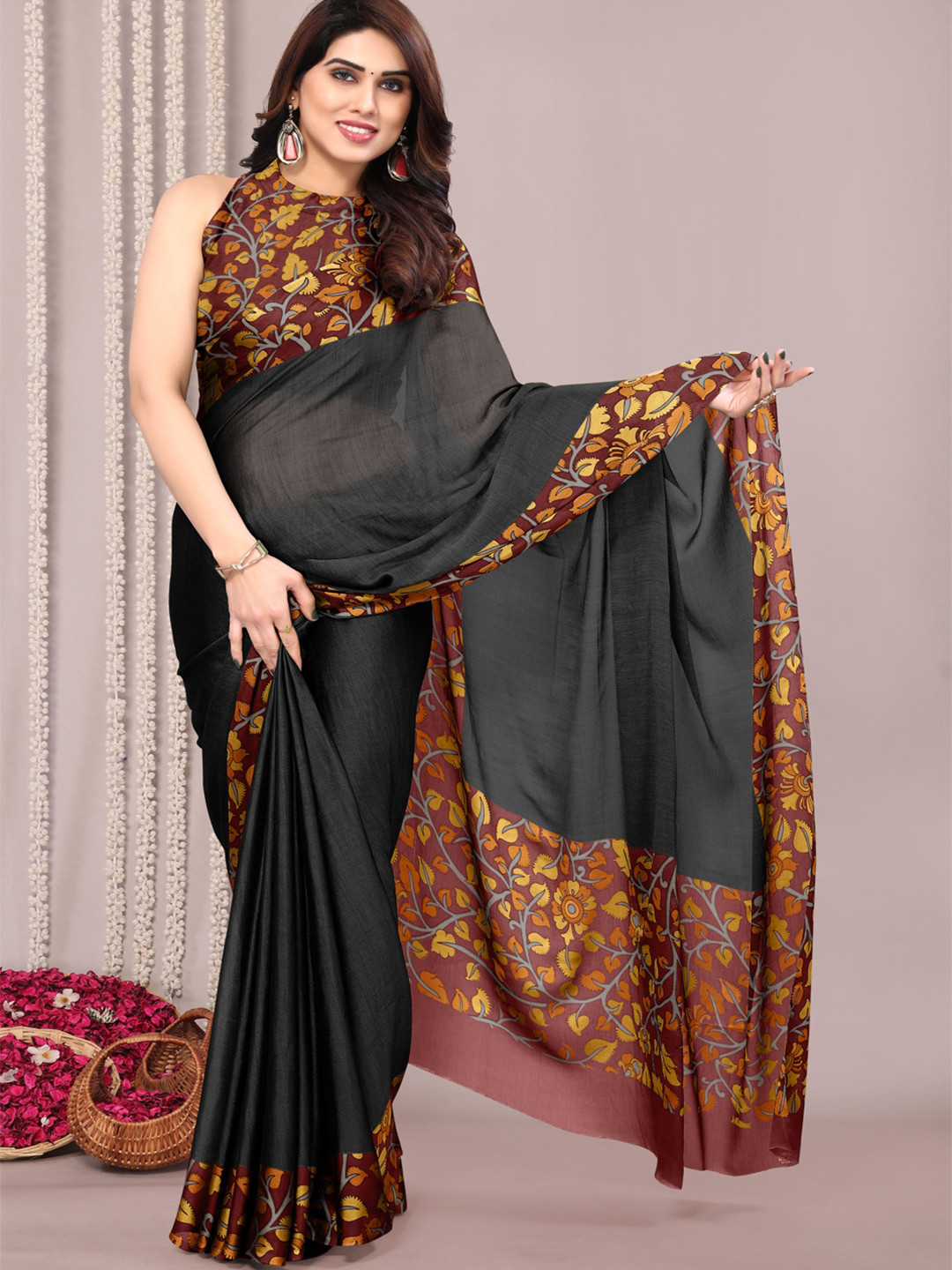 KALINI Floral Printed Border Saree