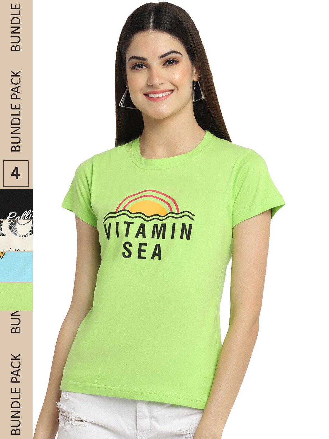 Fabflee Pack Of 4 Graphic Printed Cotton T-shirt