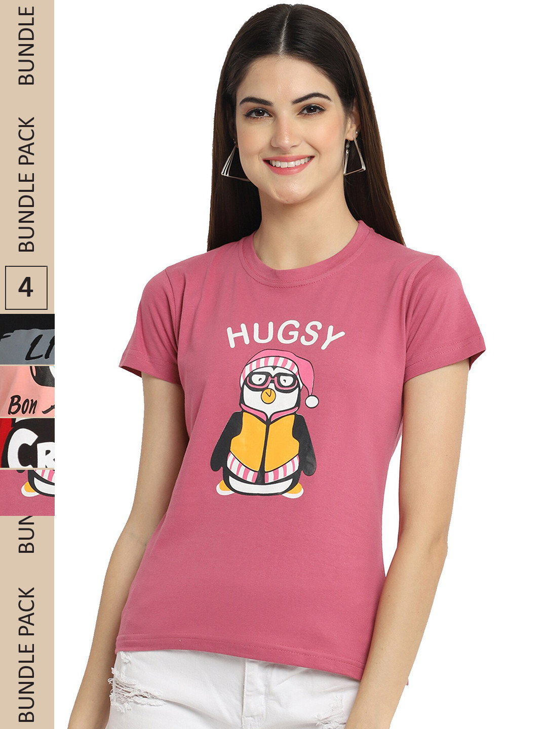 Fabflee Pack Of 4 Graphic Printed Casual Cotton T-Shirts