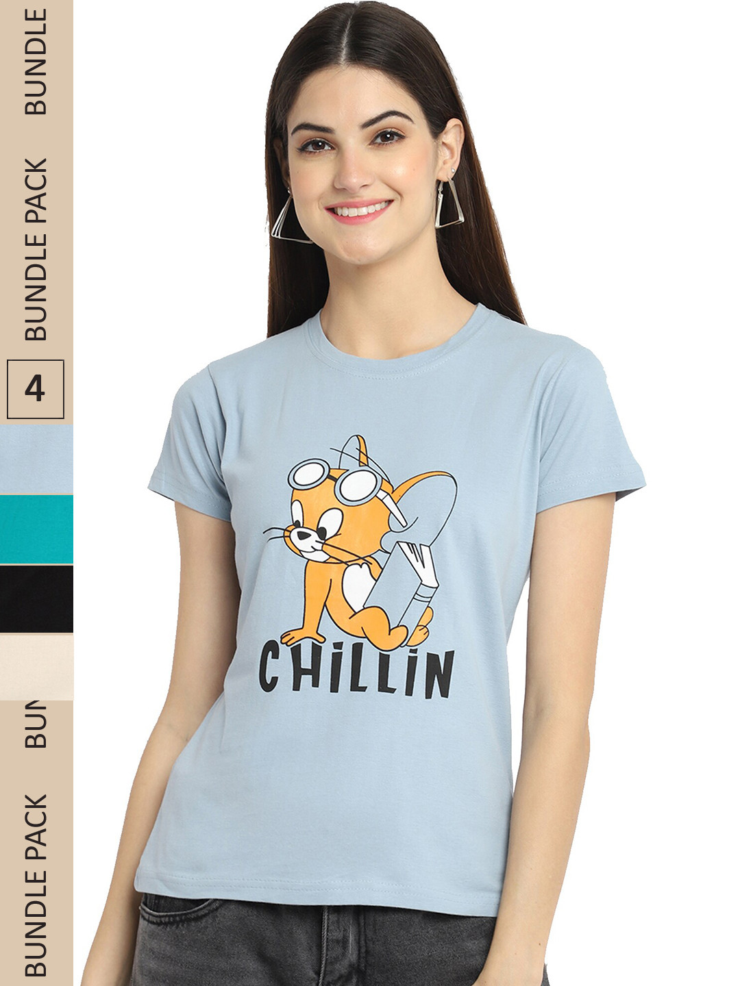 Fabflee Pack Of 4 Graphic Printed Cotton T-shirts