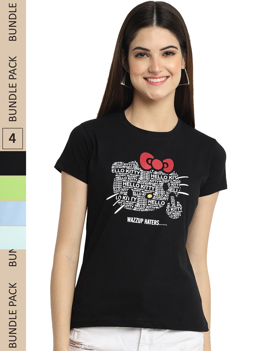 Fabflee Pack Of 4 Hello Kitty Printed Cotton T-shirts