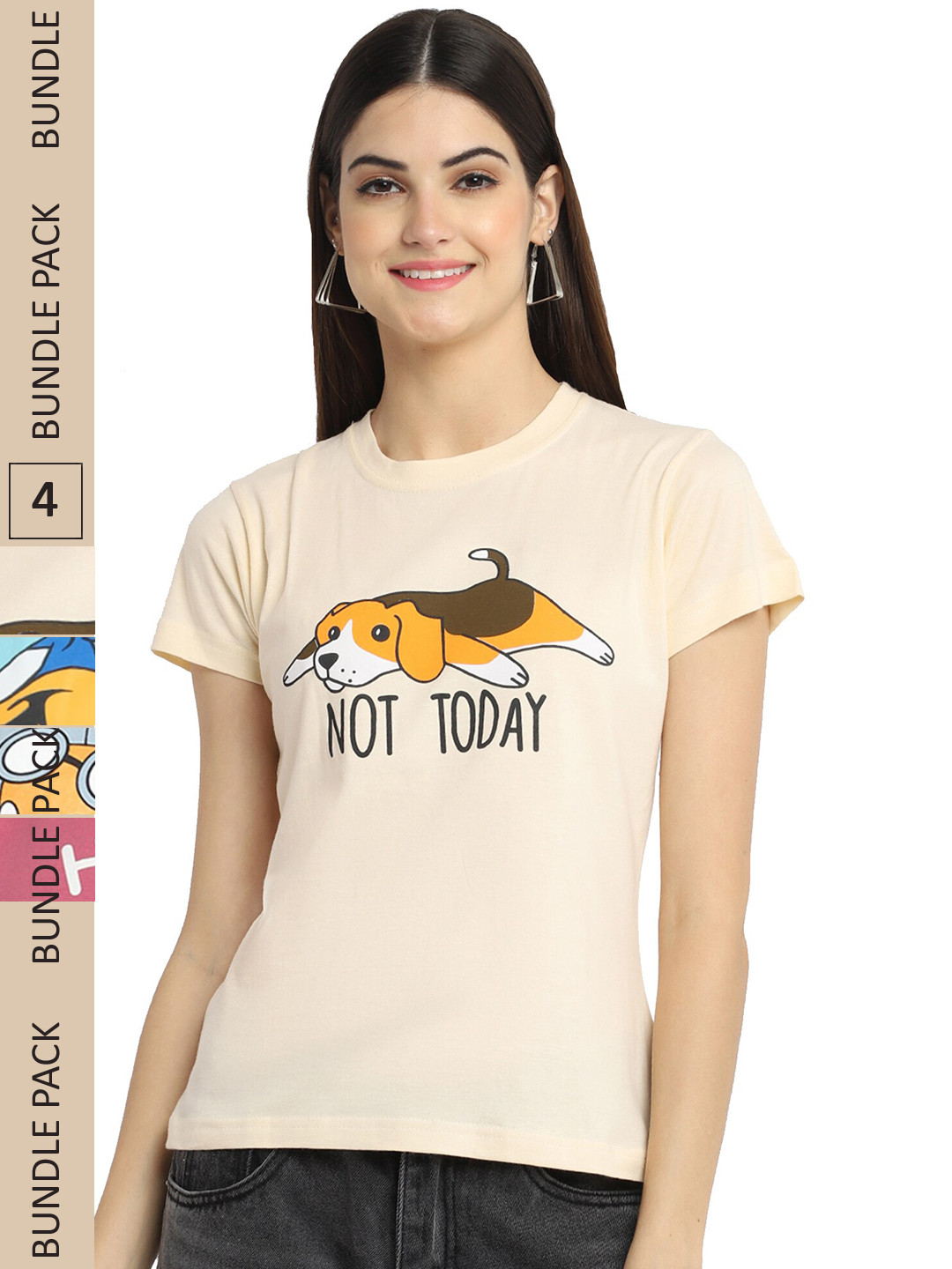 Fabflee Pack Of 4 Humour And Comic Printed Cotton T-shirt