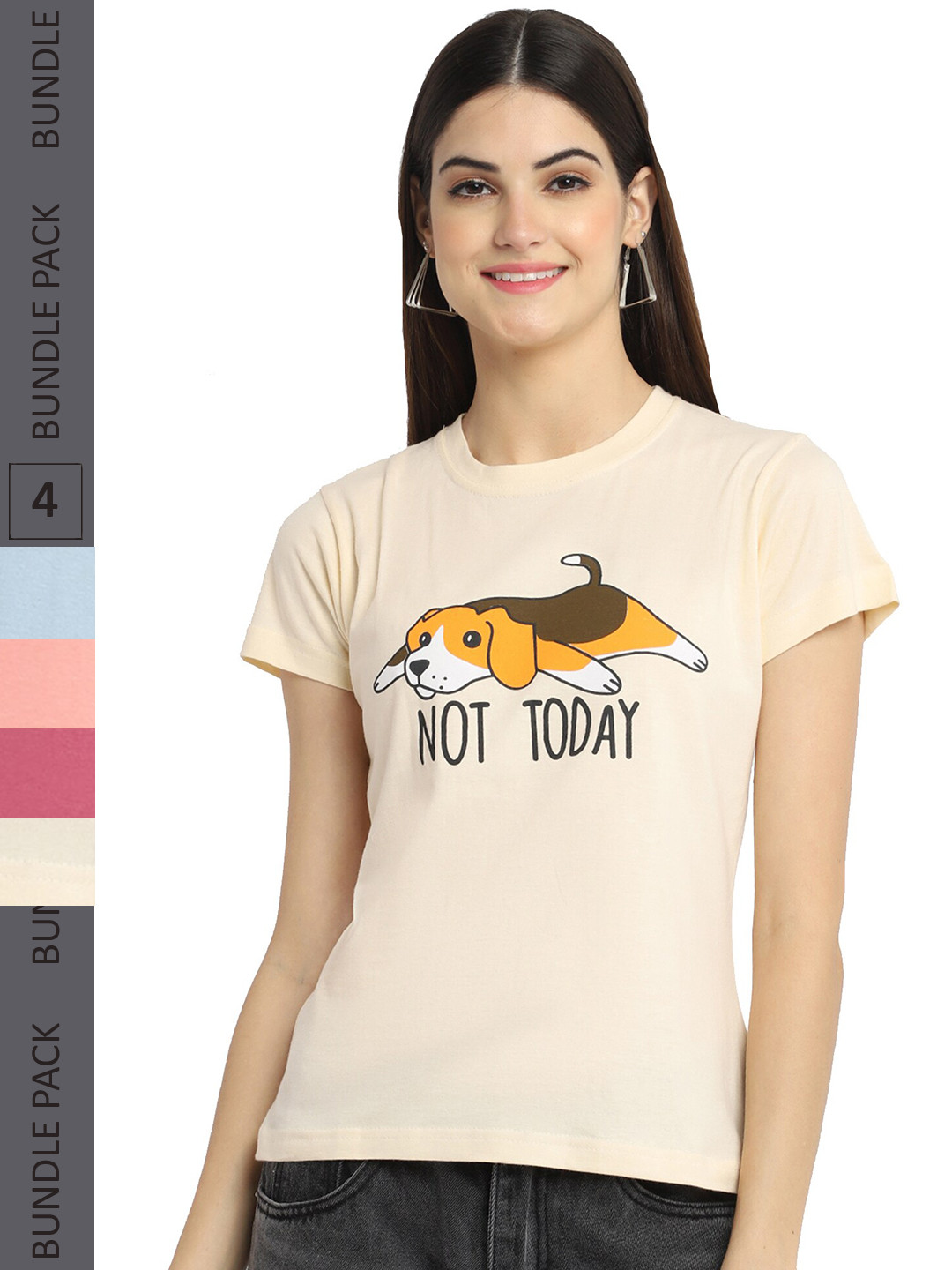 Fabflee Pack of 4 Typography Printed Round Neck Cotton T-shirt