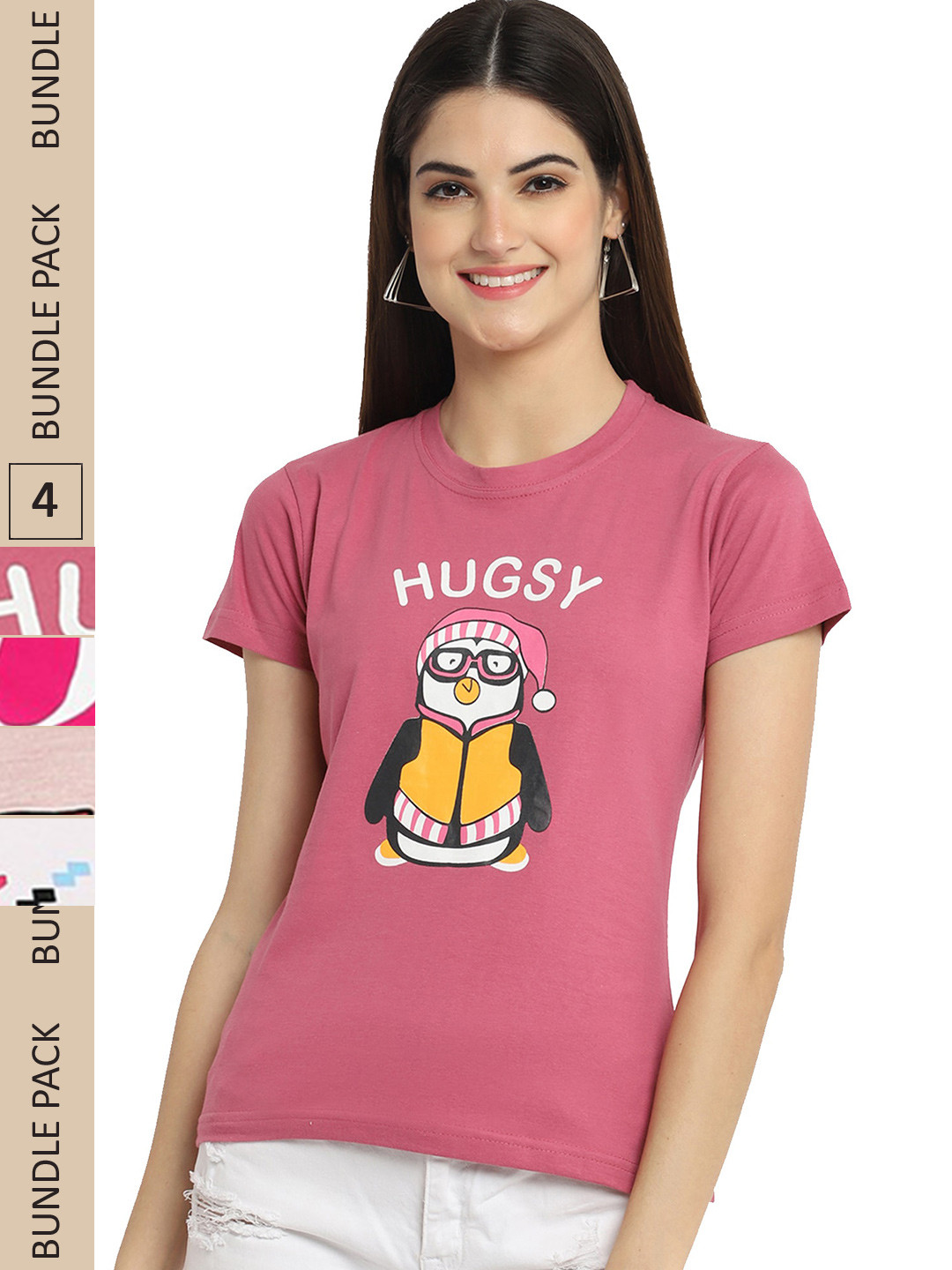 Fabflee Pack Of 4 Printed Cotton T-shirts