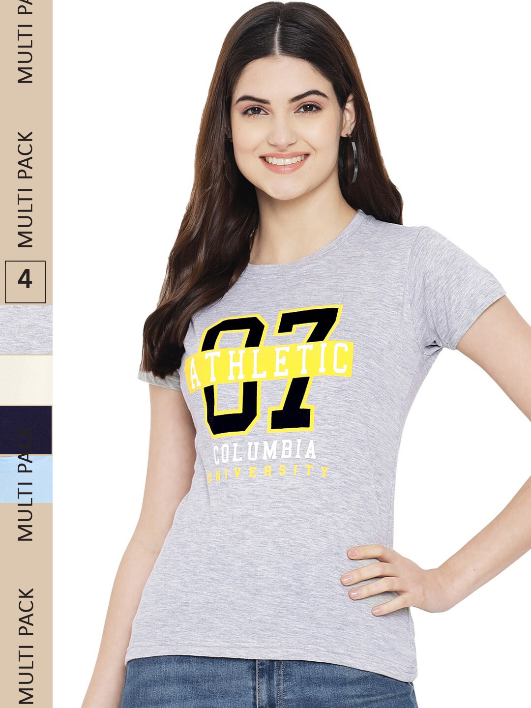 Fabflee Pack Of 4 Typography Printed Round Neck Comfortable Cotton T-shirts