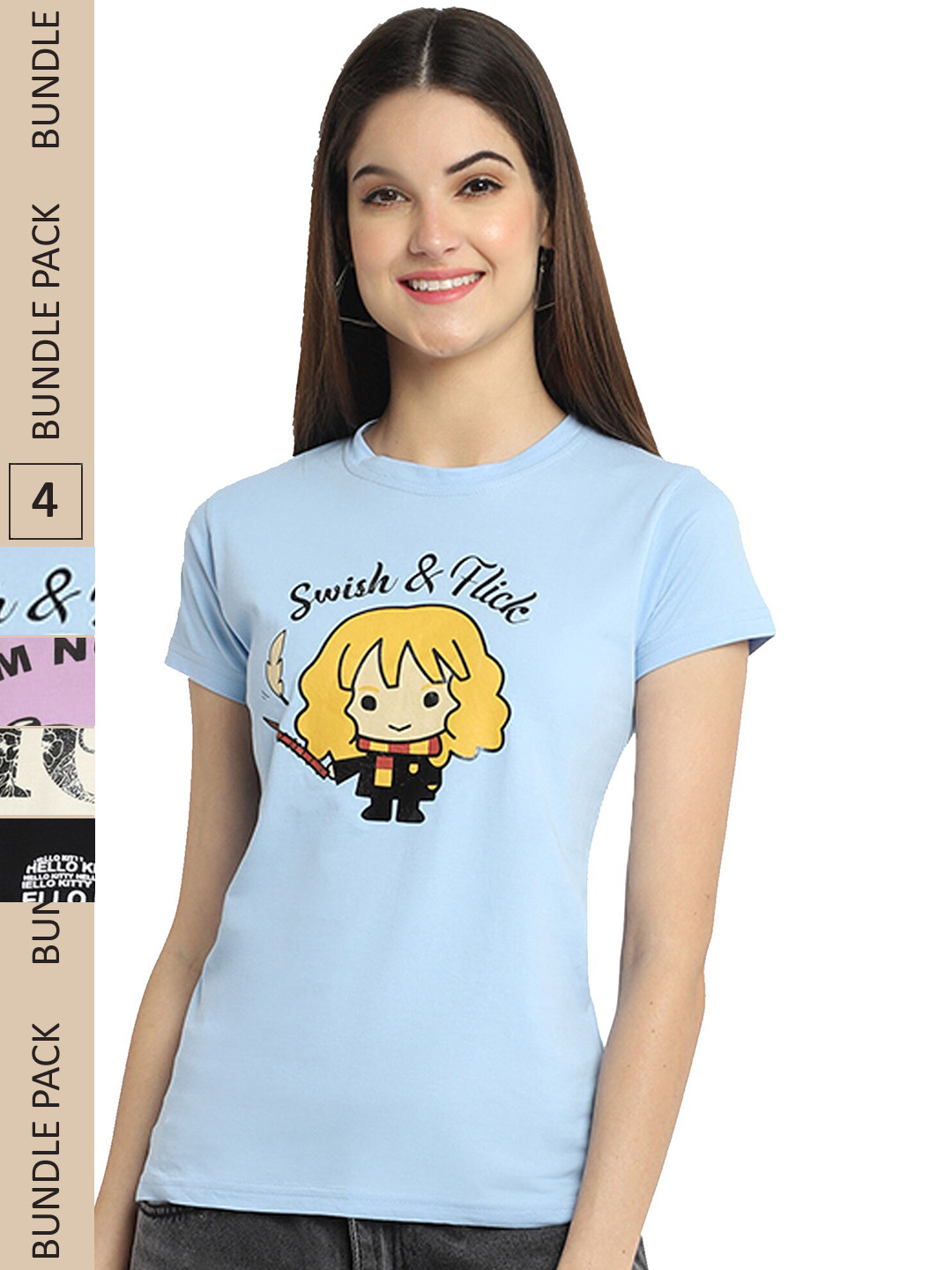 Fabflee Pack Of 4 Typography Printed Round Neck Comfortable Cotton T-shirts