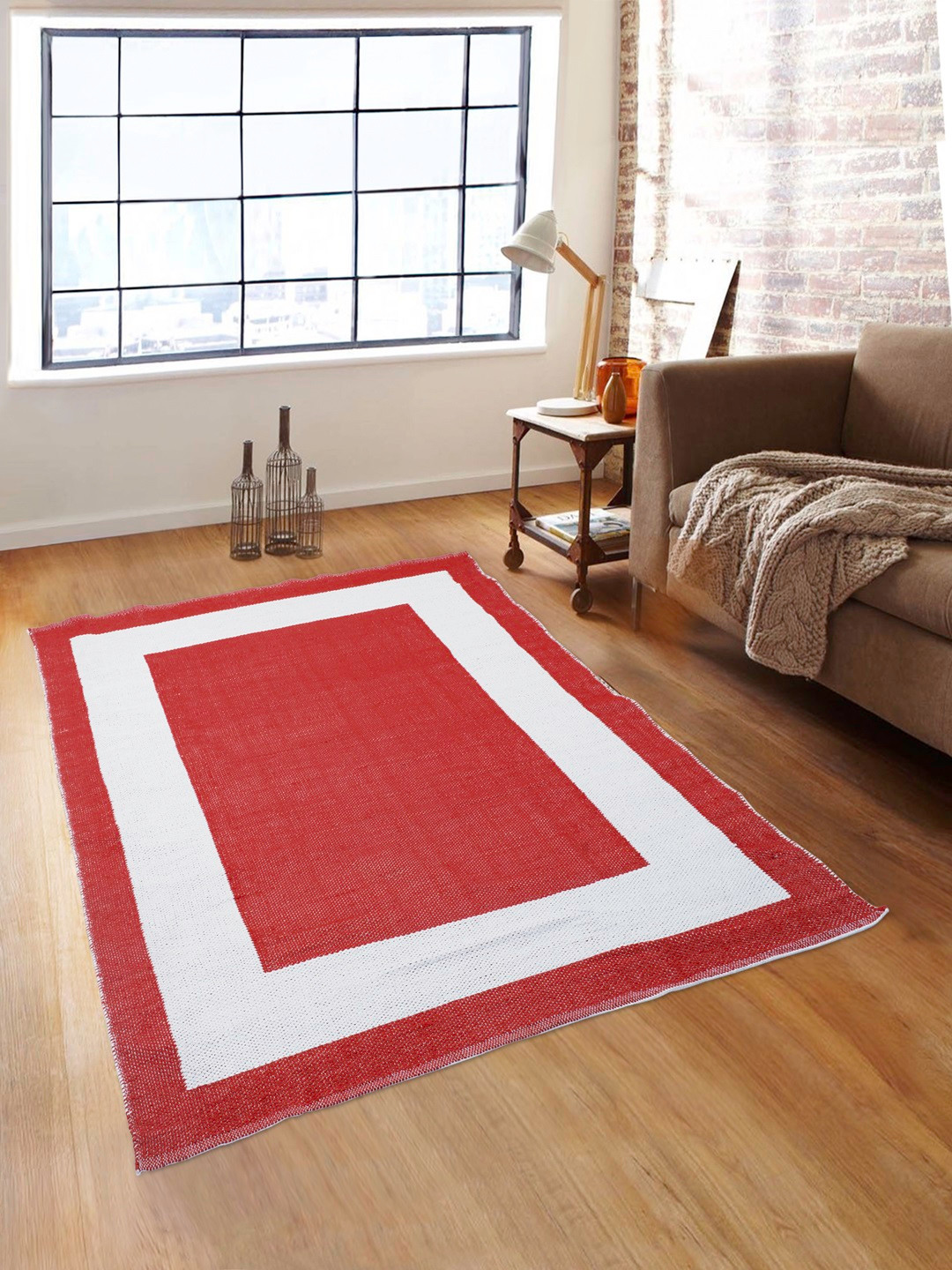 ROMEE Red & White Patterned Dhurrie