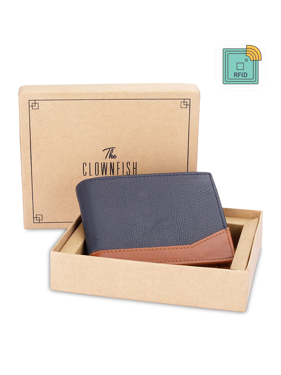 THE CLOWNFISH Men Colourblocked Leather RFID Two Fold Wallet