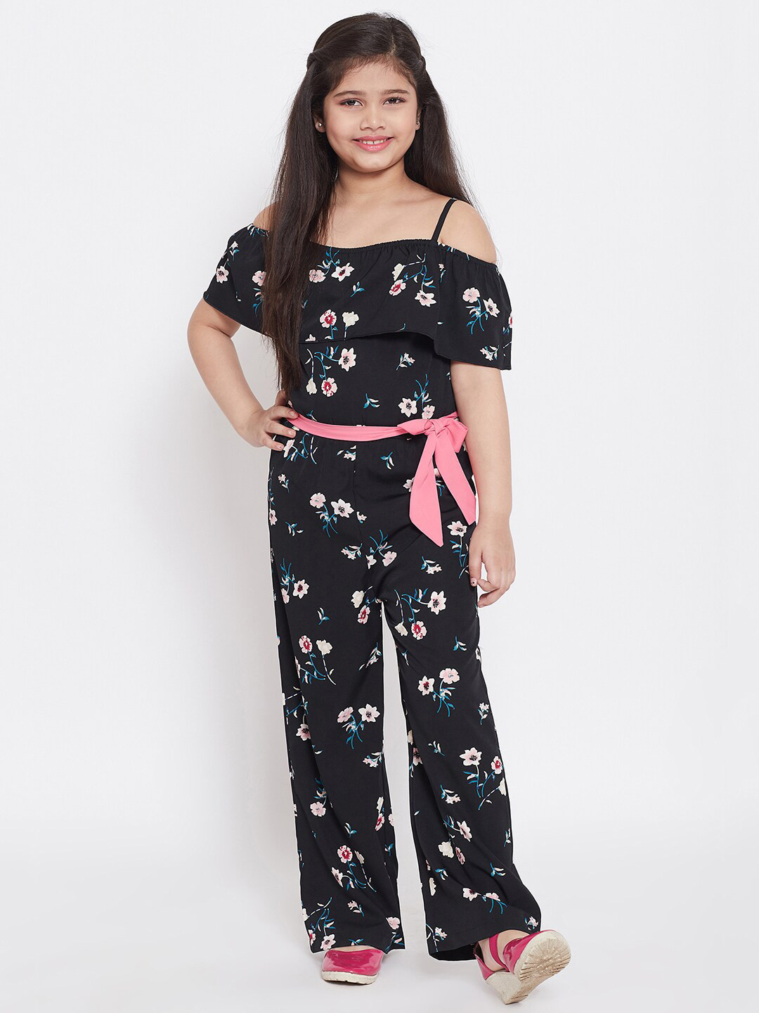 StyloBug Girls Printed Waist Tie-Ups Basic Jumpsuit