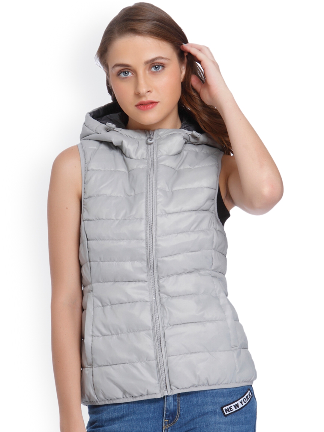 Women's Puffer Padded Jacket Grey Colour Block North Face Inspired –