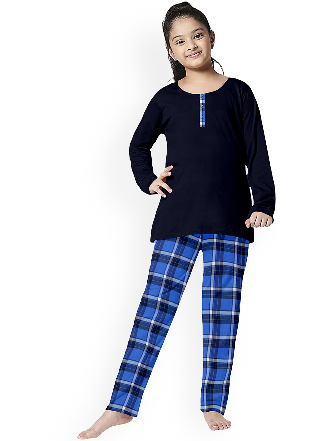 FUNKRAFTS Girls Checks Pure Cotton Night Suit
