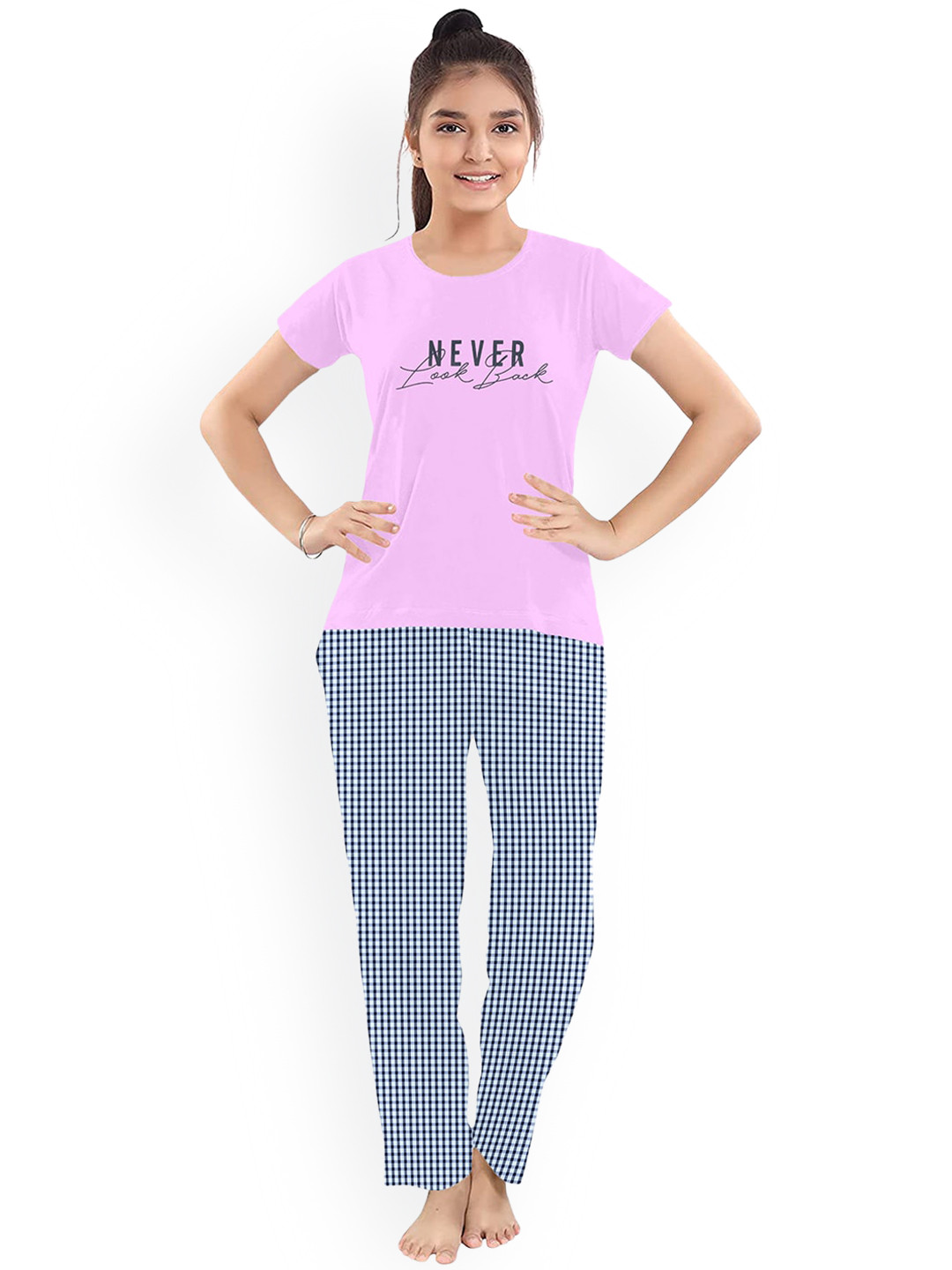 FUNKRAFTS Girls Checks Pure Cotton Night Suit