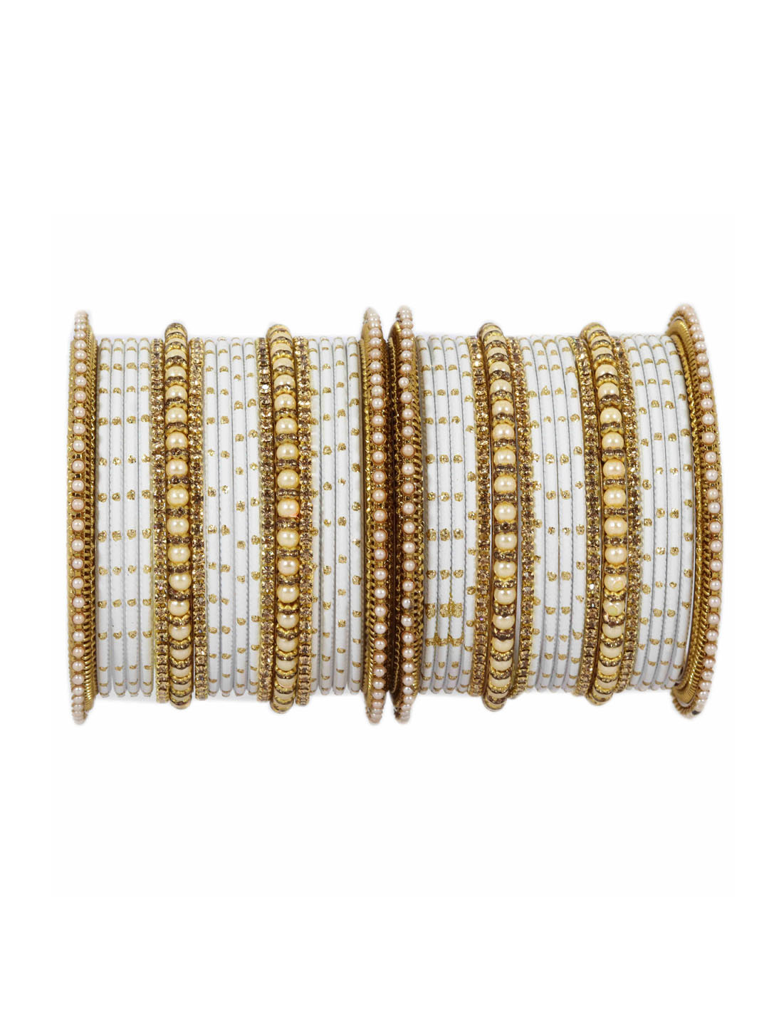 NMII Set of 40 Stone-Studded & Beaded Glitter Detailed Bangles