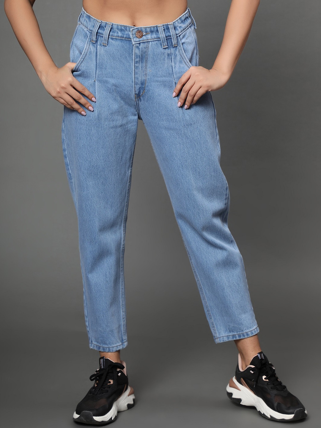 AngelFab Women Jean Mom Fit High-Rise Light Fade Cotton Jeans