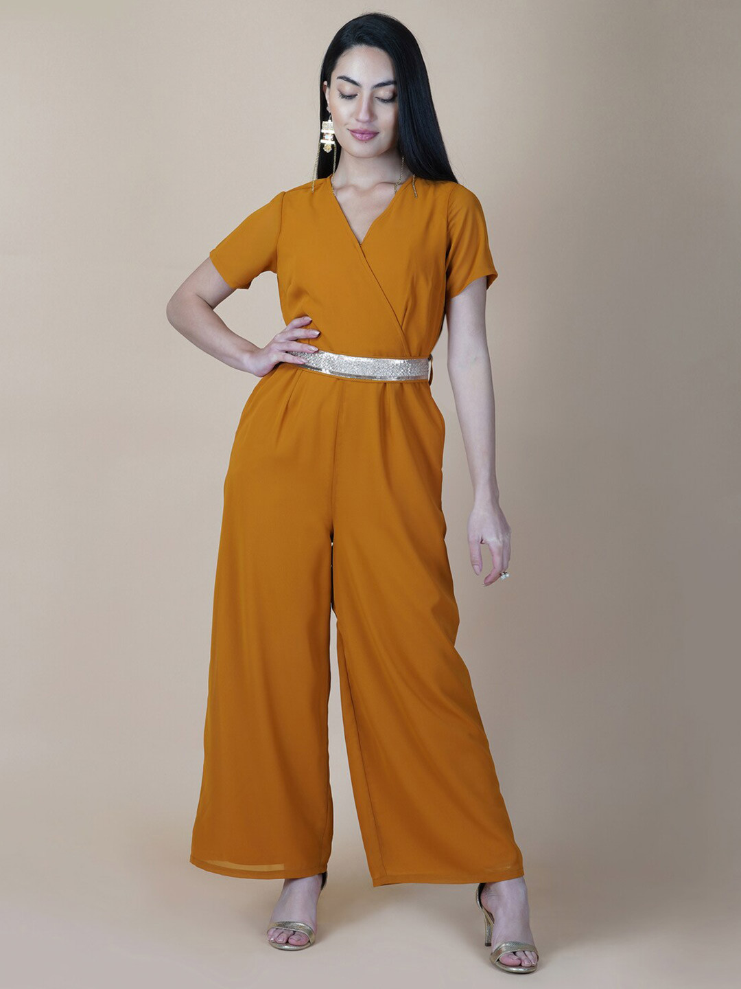 RAASSIO V-Neck Basic Jumpsuit With Belt