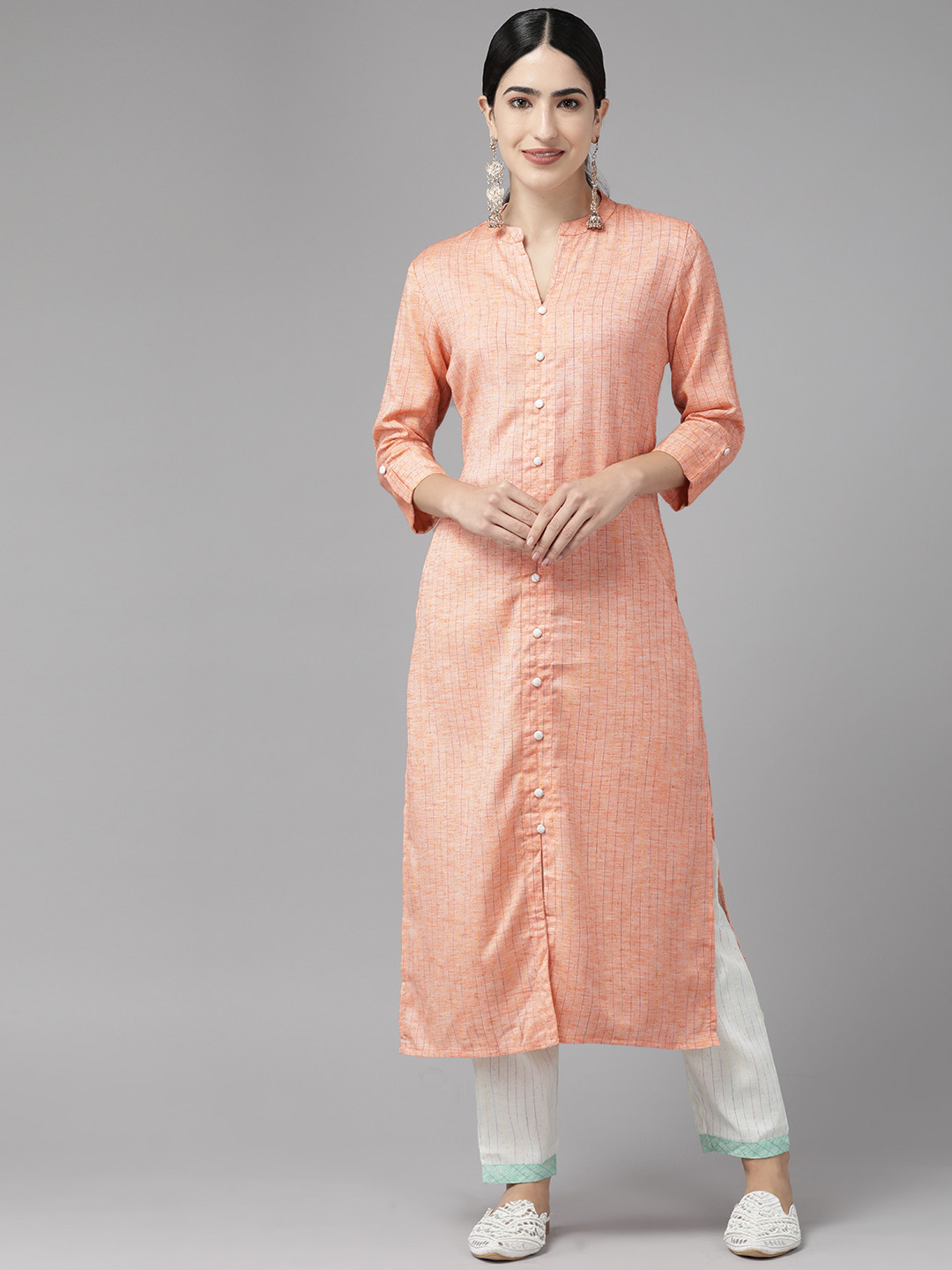 Cayman Striped Regular Pure Cotton Kurta with Palazzos