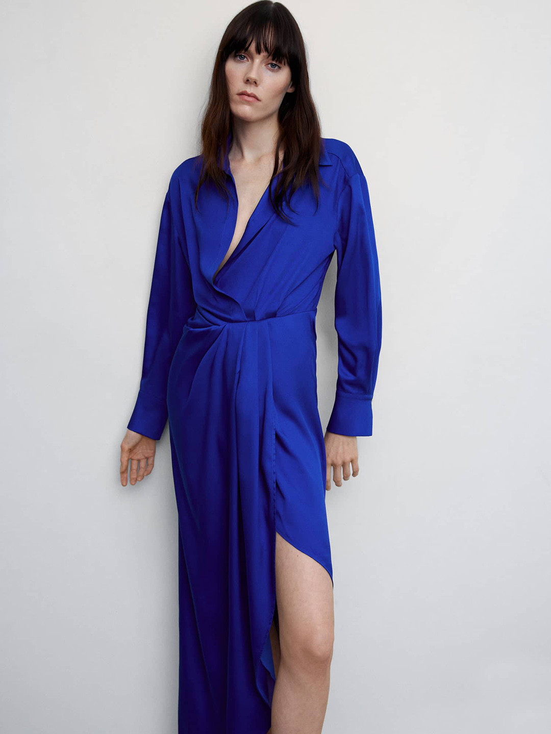 MANGO Satin Finish Wrap Maxi Dress