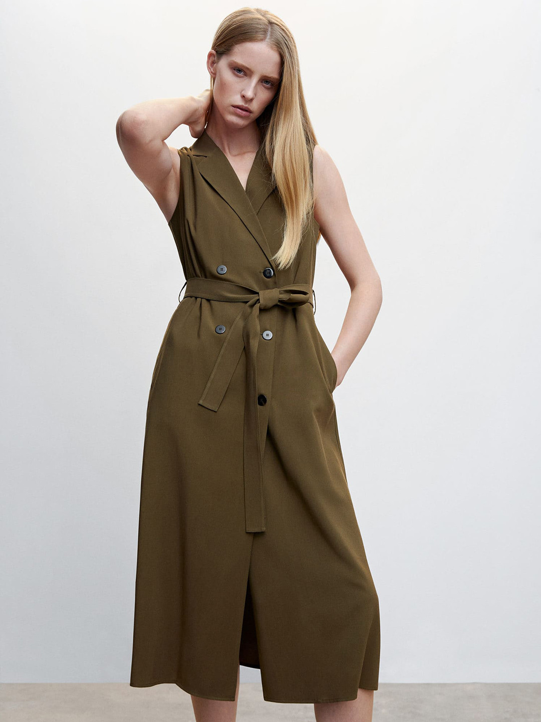 MANGO Lapel Collar Sustainable Blazer Midi Dress