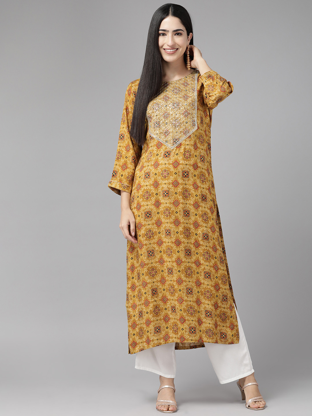 Cayman Bandhani Printed Sequinned Pure Cotton Kurta
