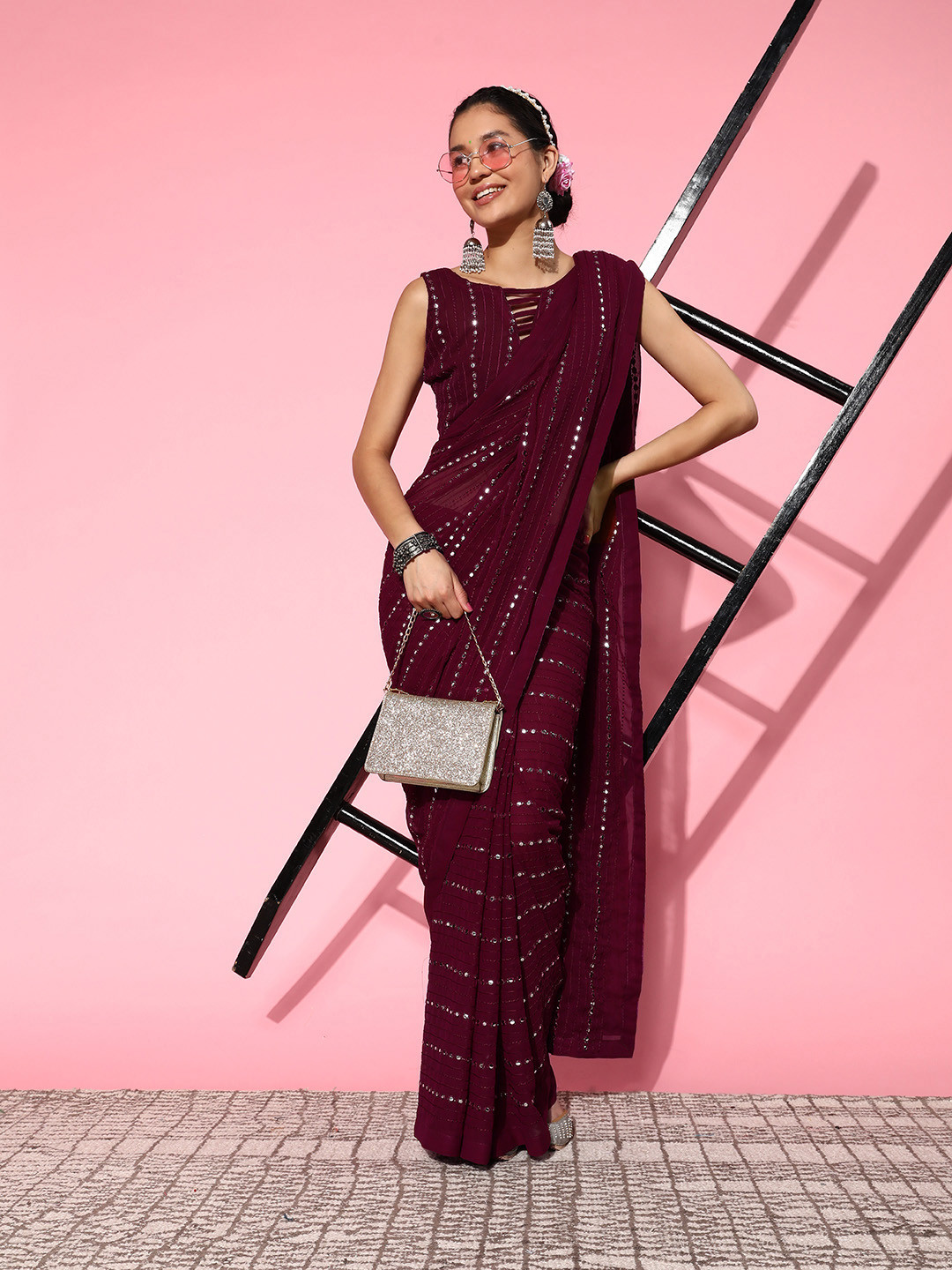 Mitera Embellished Mirror Work Pure Georgette Saree