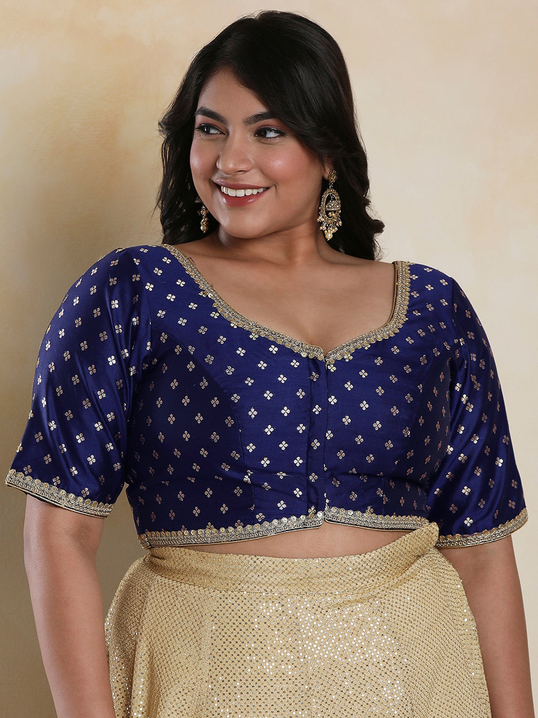 SALWAR STUDIO Embellished Brocade Readymade Saree Blouse