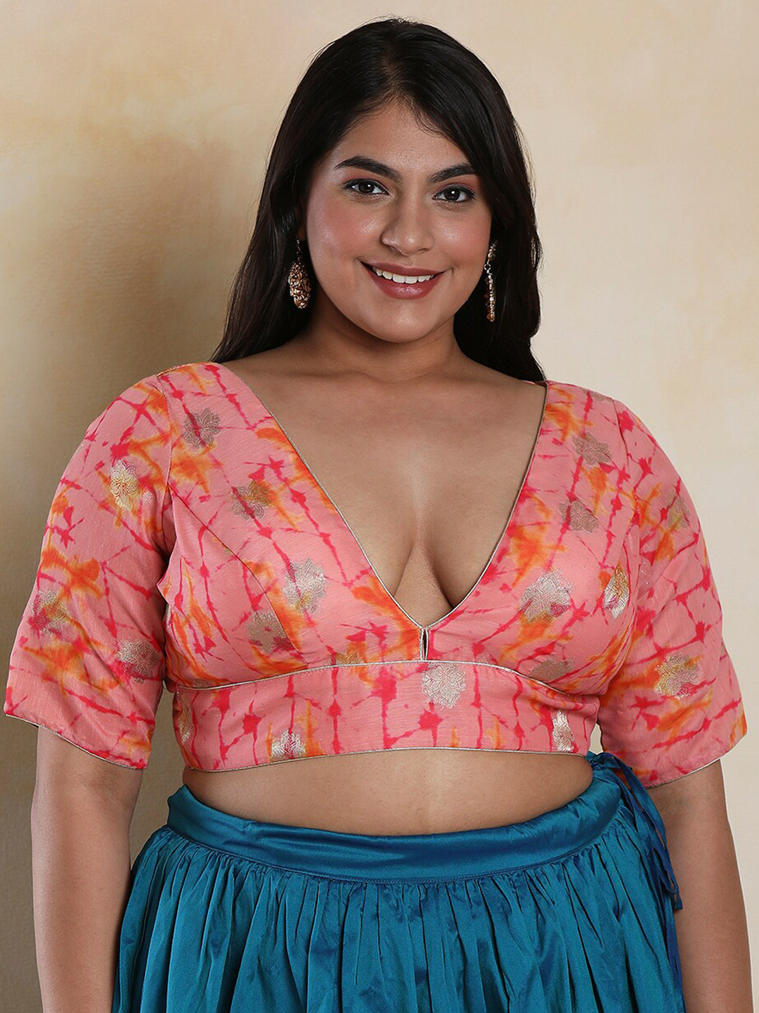 SALWAR STUDIO V -Neck Woven Design Brocade Readymade Saree Blouse