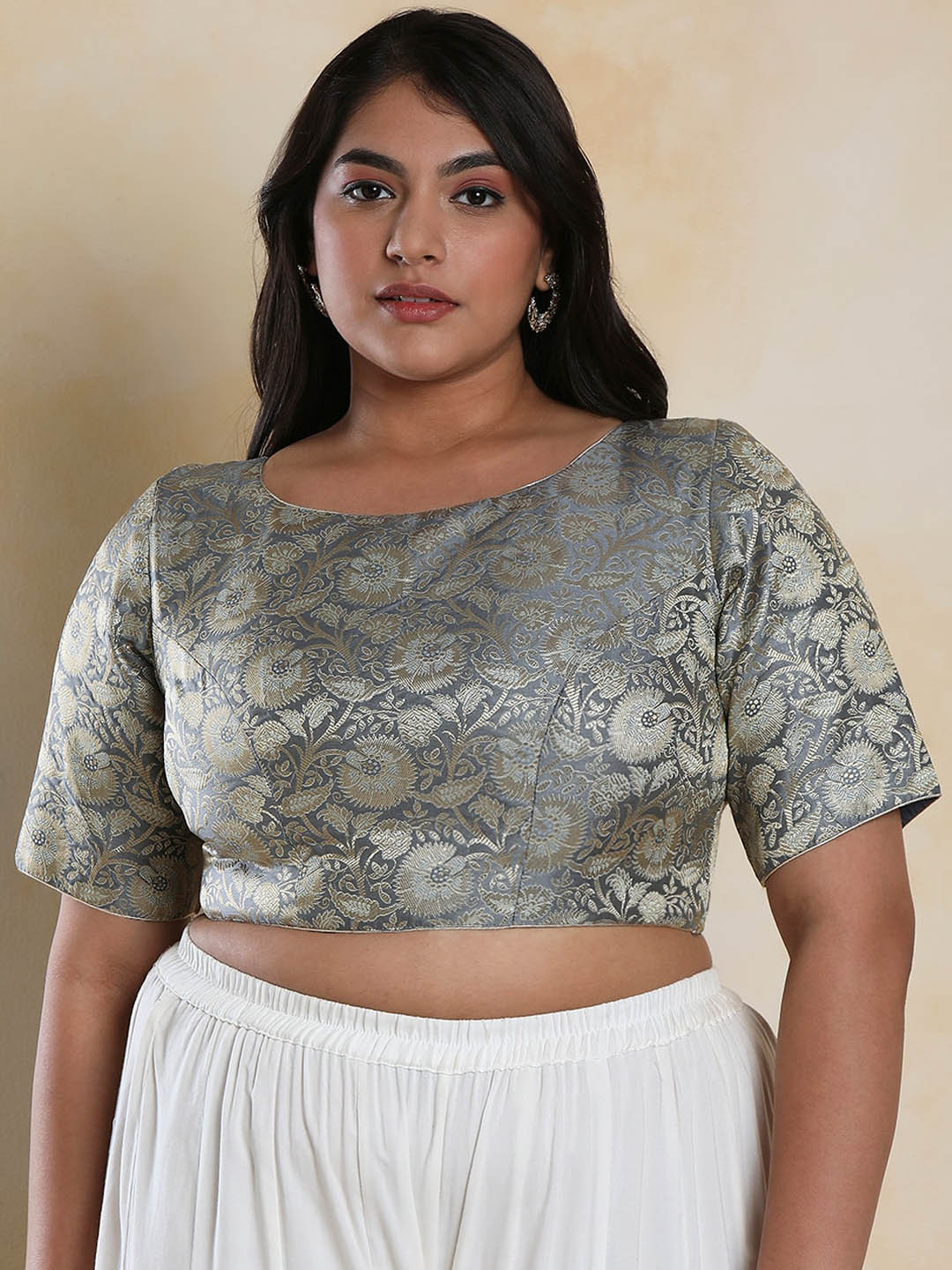 SALWAR STUDIO Woven Design Brocade Readymade Saree Blouse