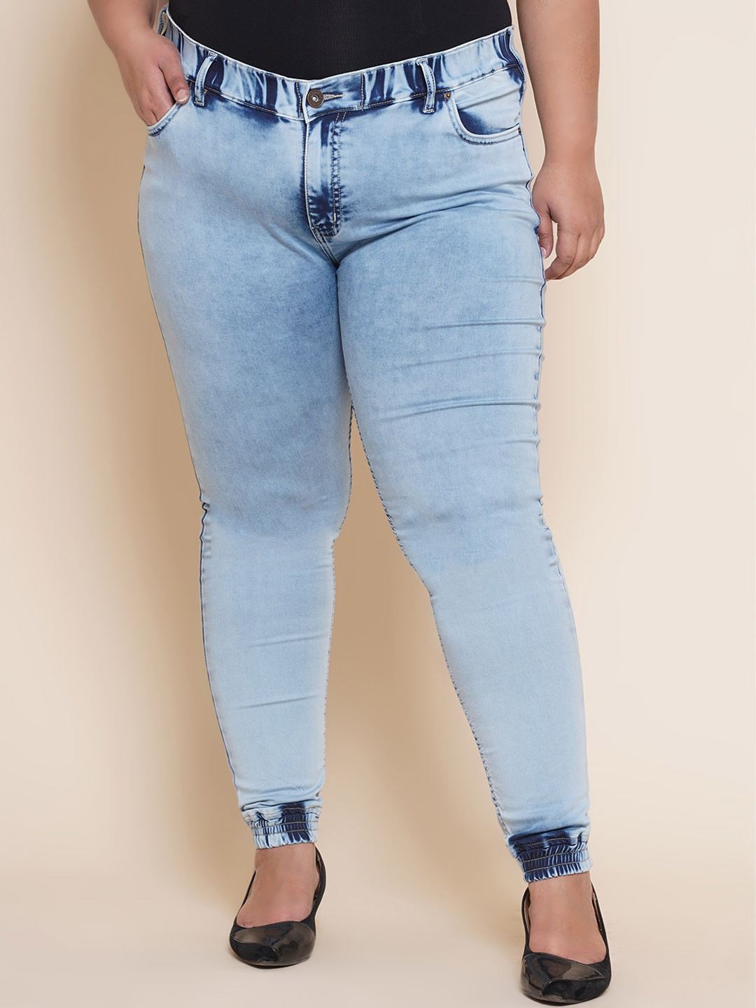 Kiaahvi by JOHN PRIDE Women Plus Size Mid-Rise Cuffed Hem Stretchable Jogger