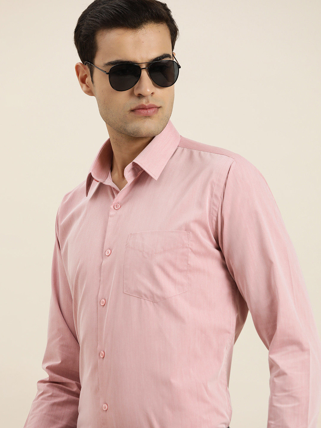 Hancock Solid Chambray Slim Fit Wrinkle Resistant Long Sleeves Formal Shirt