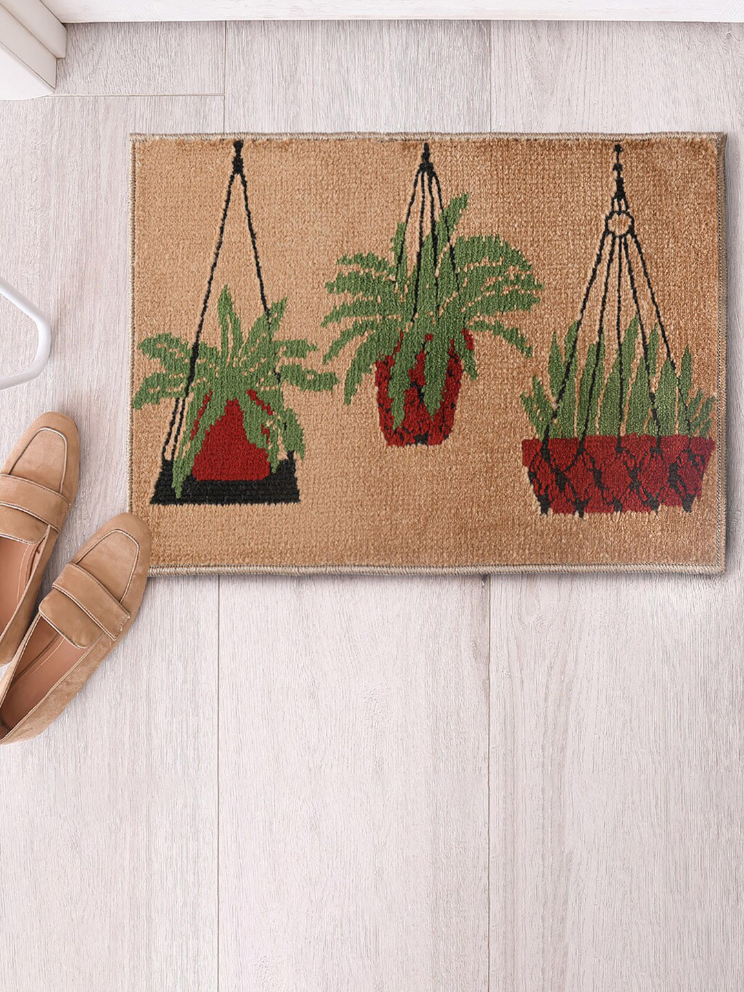 Saral Home Beige & Red 3 Pots Door Mat