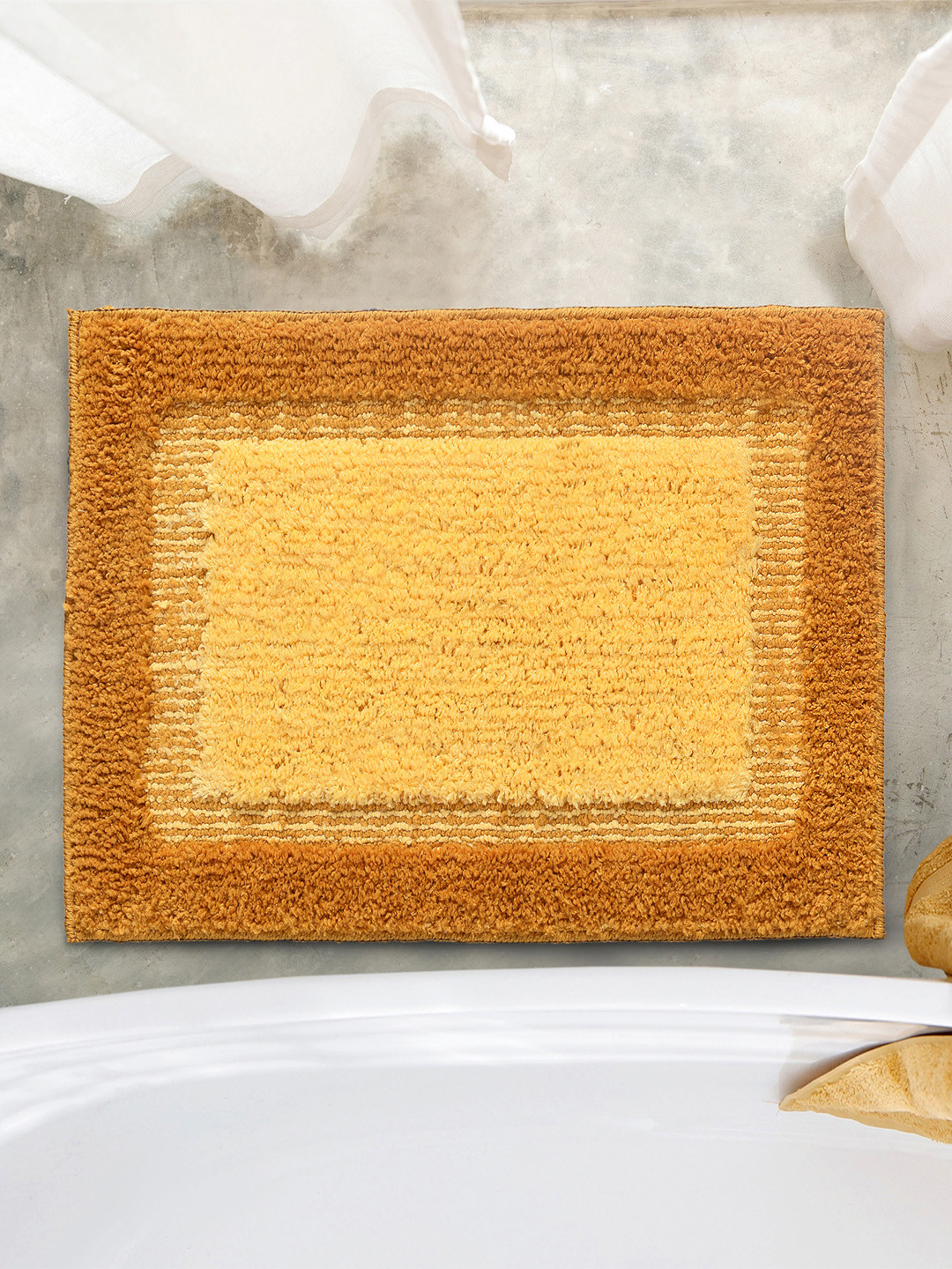 Saral Home Yellow Textured Bath-Door Mat